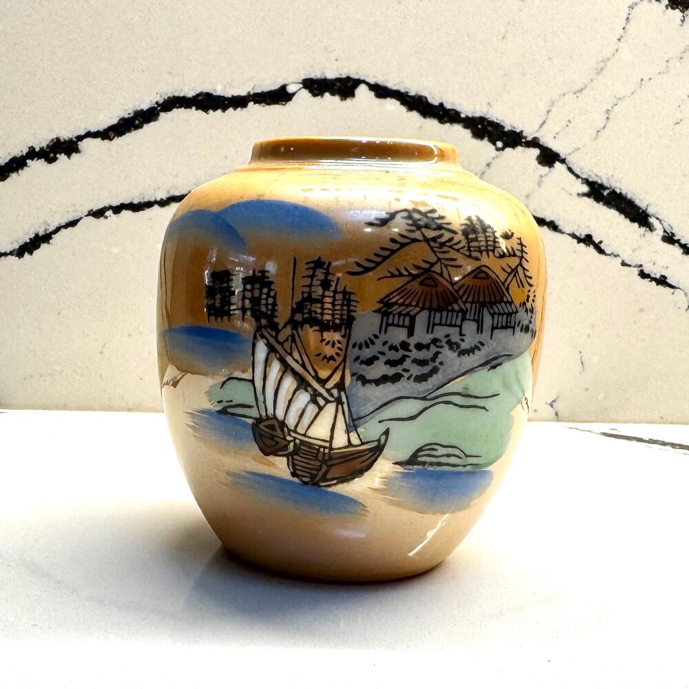 Vintage Made in Japan Hand Painted Scenic Porcelain Vase 3.5"